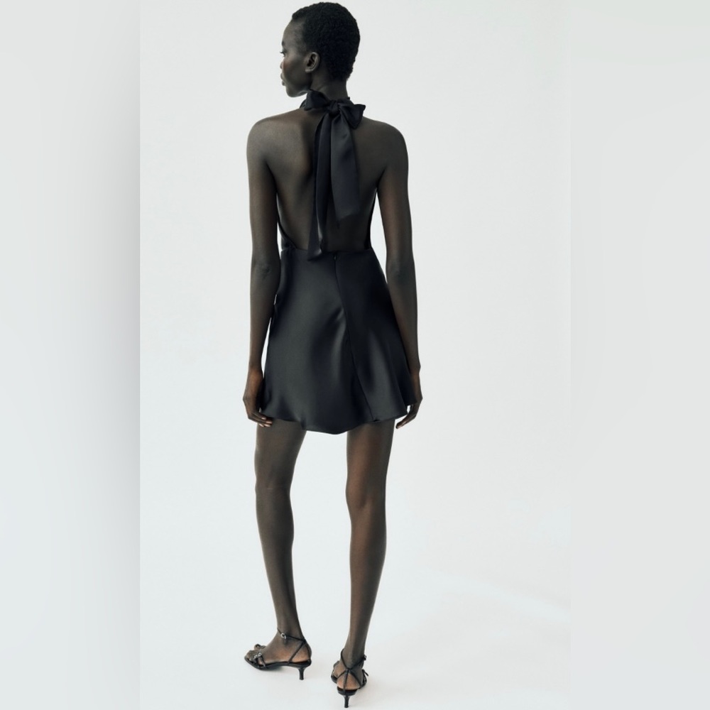 Zara Black Satin Halter Mini Dress - Picture 9 of 16